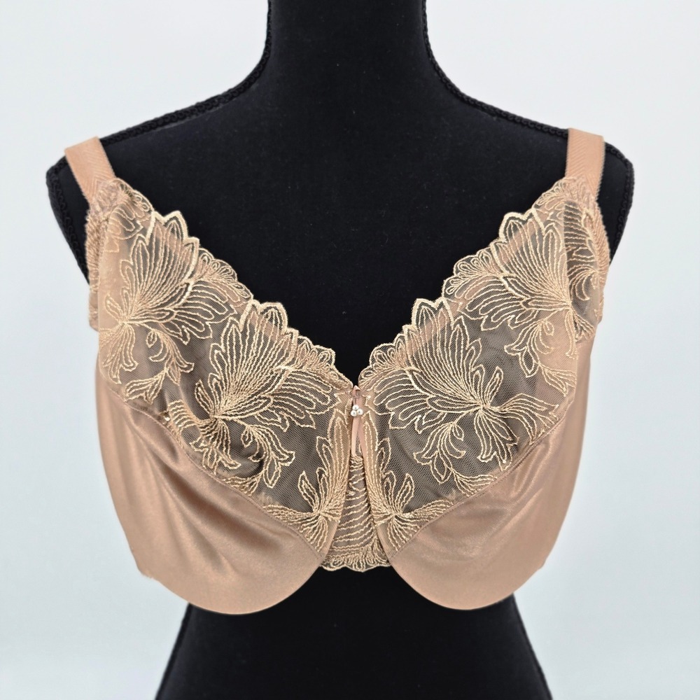 Wacoal Slim Silhouette Minimizer Bra Lace Underwire Praline Beige US 42G EUC